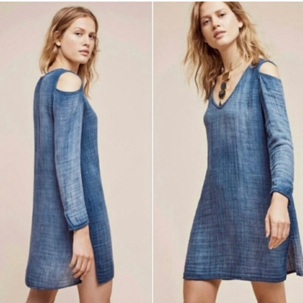 Cloth & Stone Chambray Cold Shoulder Dress Women's Large NWT